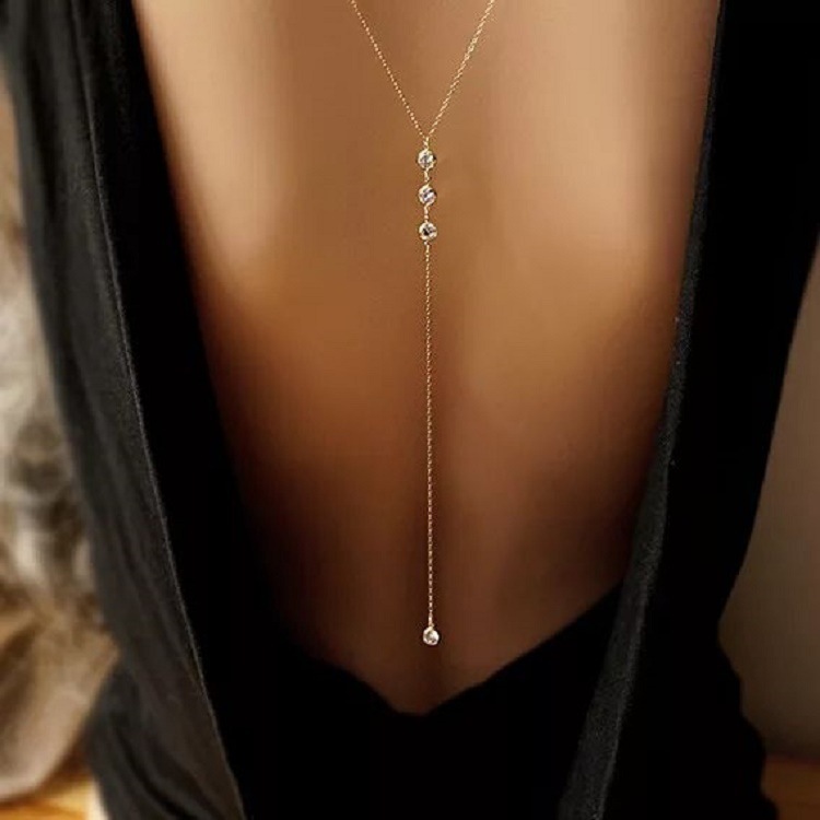 Body Jewelry Necklace - 새로운 라인스톤 섹시 여성 백 체인