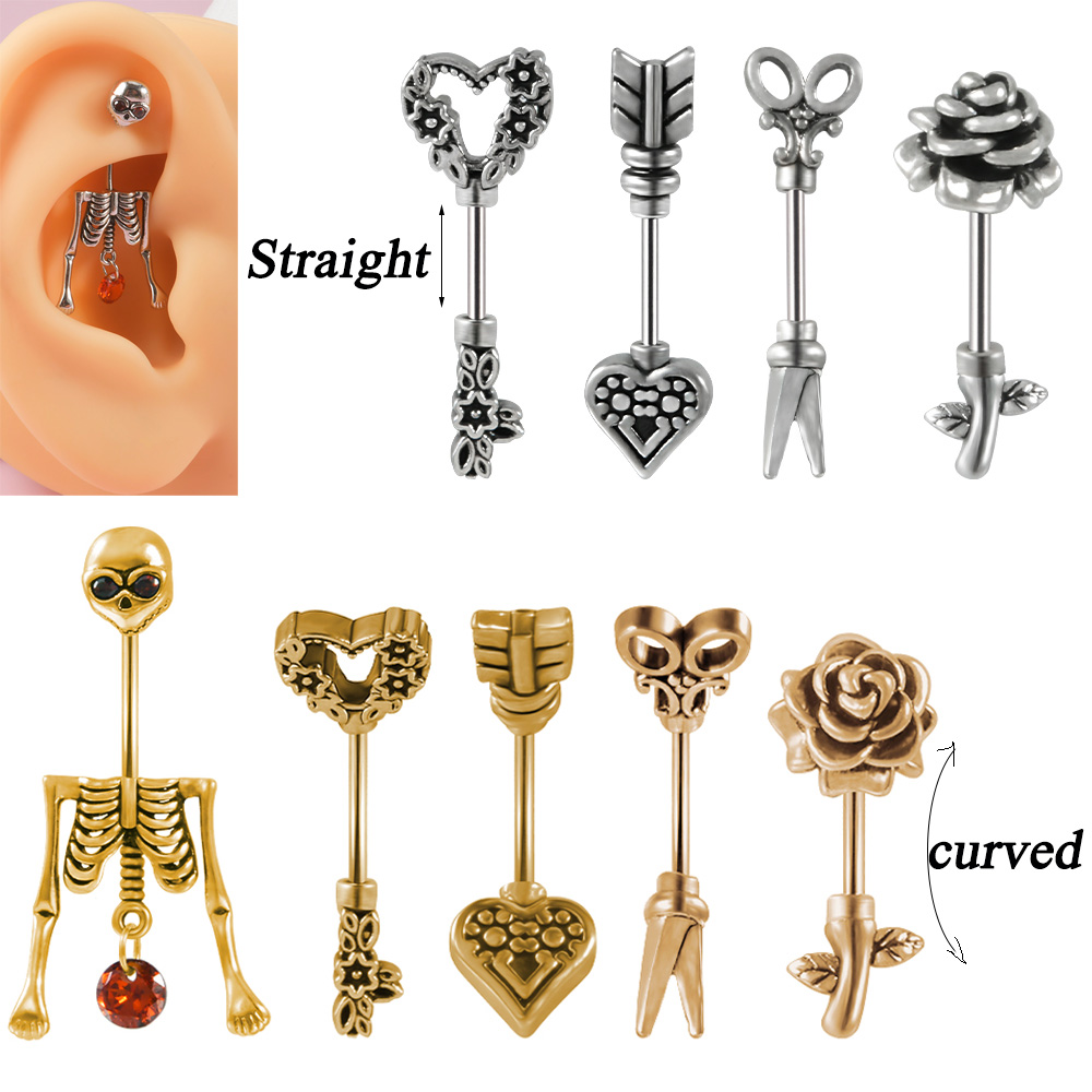 Body Jewelry Surgical Steel - 빈티지 외과 강철 해골 화살표 깃털