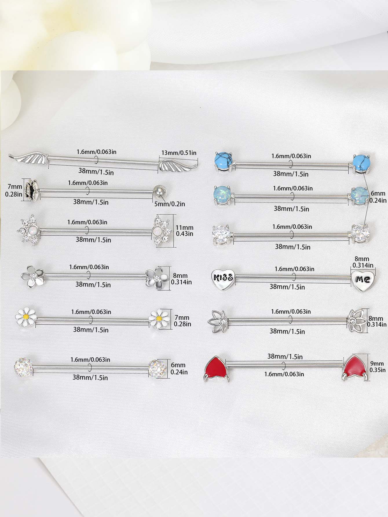 16G 화살표 하트 산업용 바벨 외과 강철 짧은 연골  - Body Jewelry Surgical Steel 리뷰 및 가격