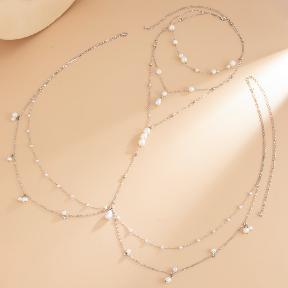 멀티 레이어 인조 진주 목걸이 가슴 배꼽 체인 일체형  - Body Jewelry For You 리뷰 및 가격