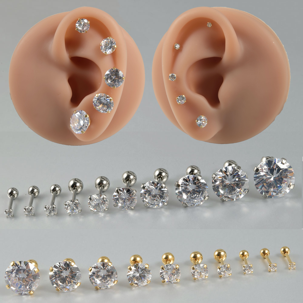 1 쌍 외과 강철 캐치 라운드 지르콘 귀걸이 골드 도금 - Body Jewelry Surgical Steel 리뷰 및 가격