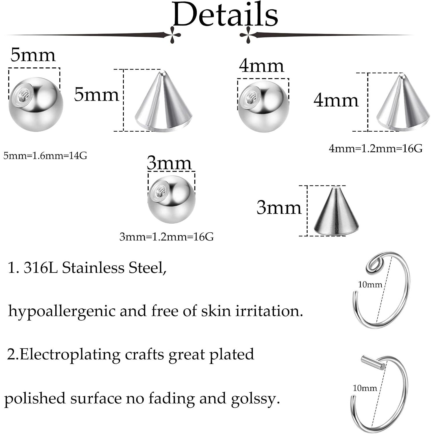 드퍼펙트 가짜 눈썹 링 가짜 입술 립 라브렛 스터드 교 - Body Jewelry Replacement Ball 리뷰 및 가격
